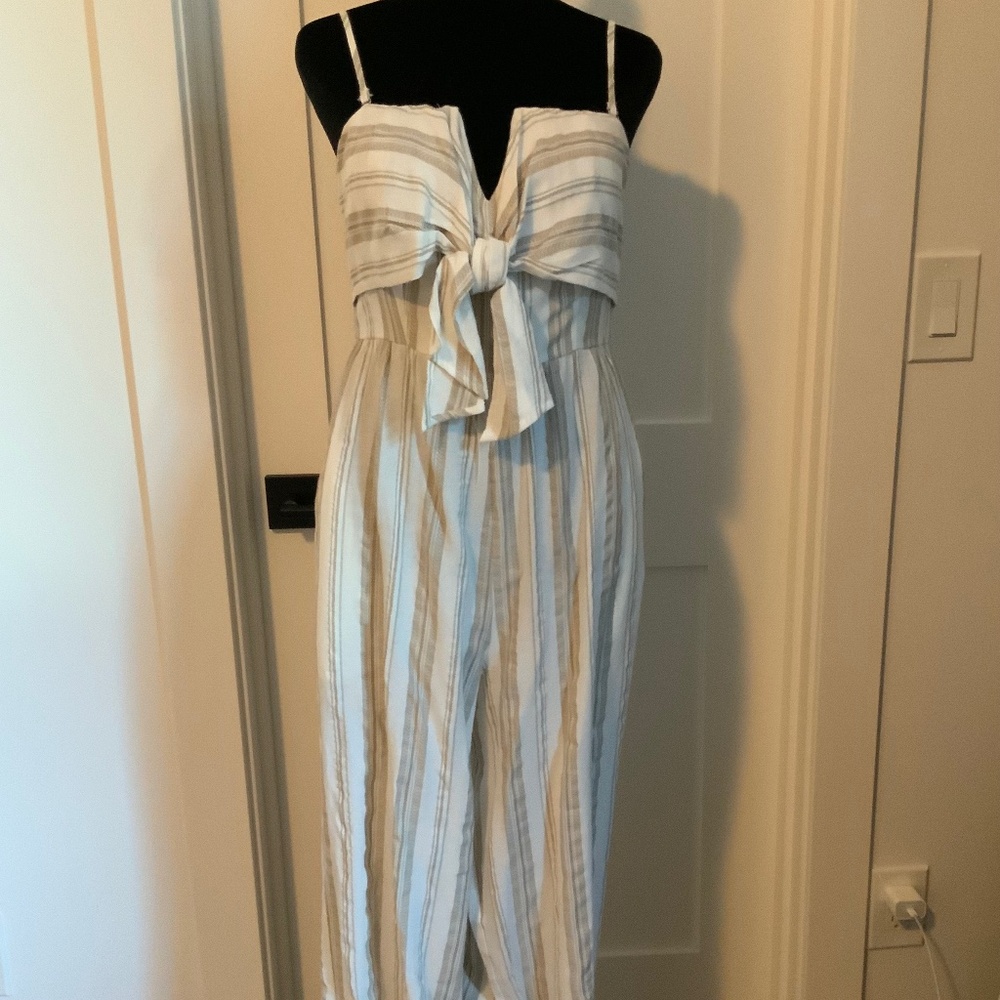 Linen blend striped jumpsuit